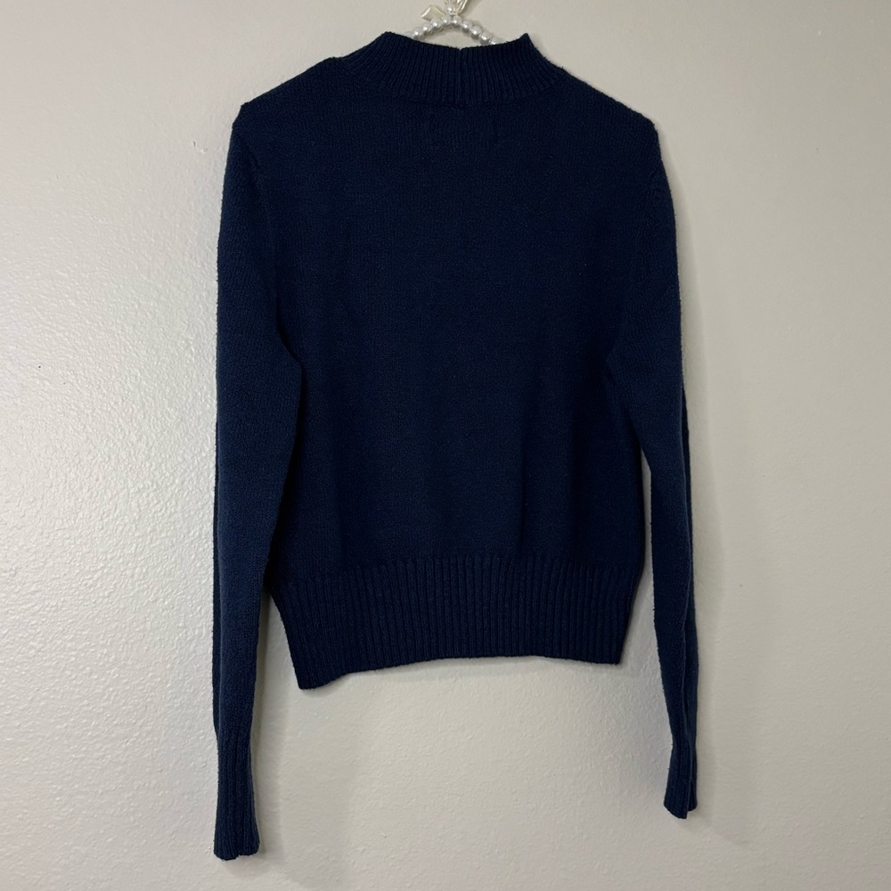 American Eagle Women Blue Logo Knit Mock Neck Sweater - Picture 11 of 12
